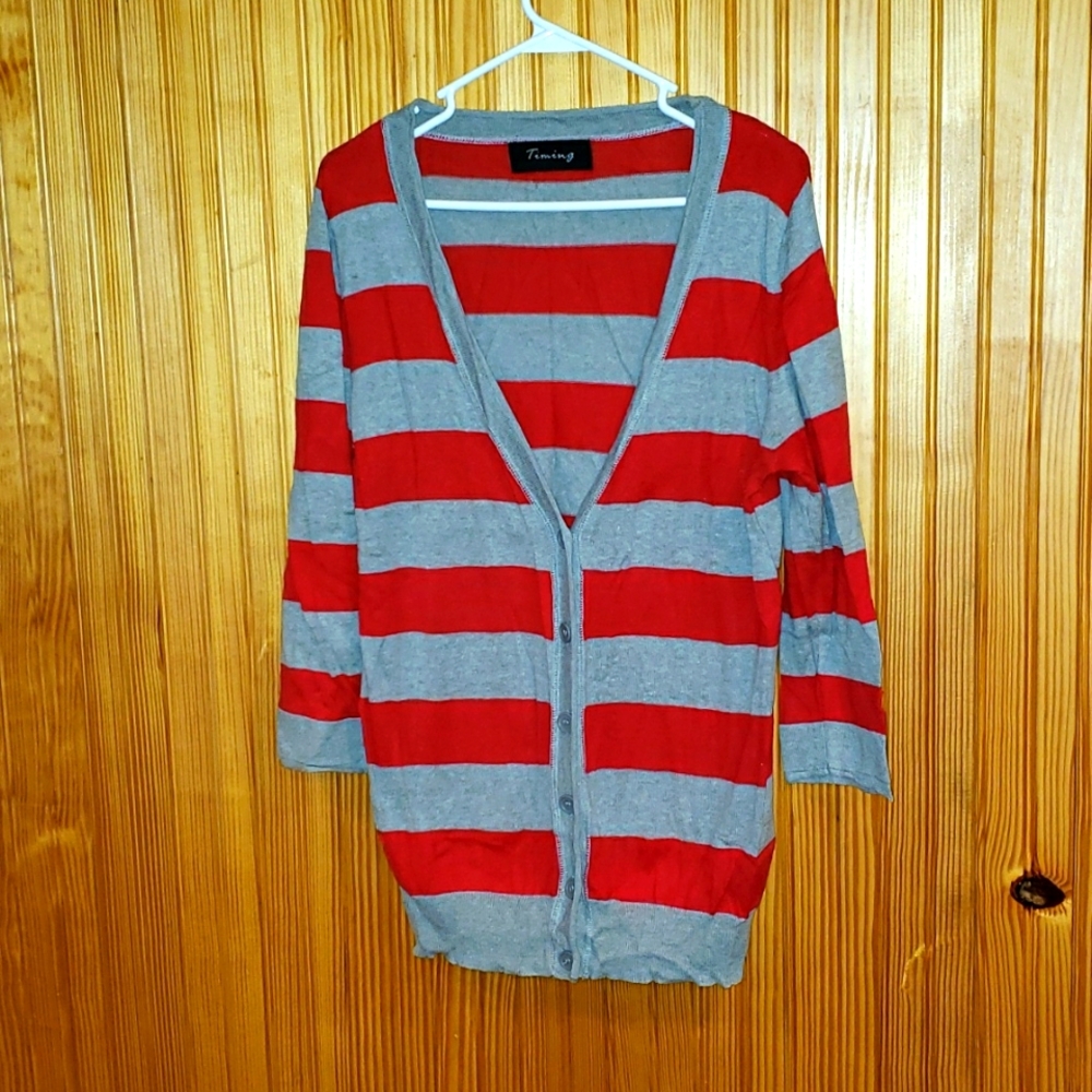 Size L red and gray button up sweater
